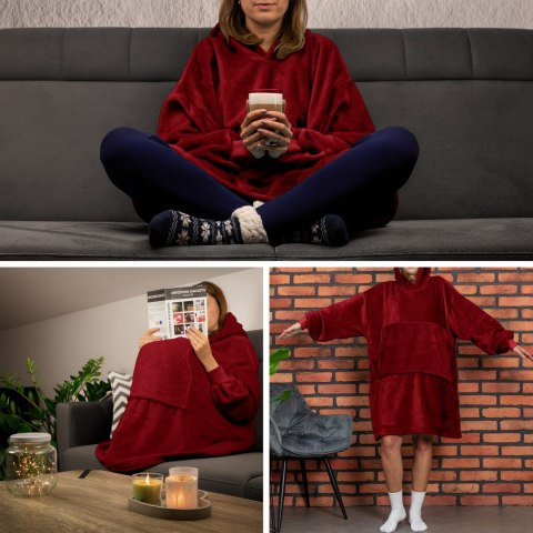 Bluzair Bluza Koc Hoodie Oversize Polska Bordowy