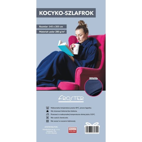 Kocyko - Szlafrok Granatowy ciepły koc z rękawami abc-shop.pl